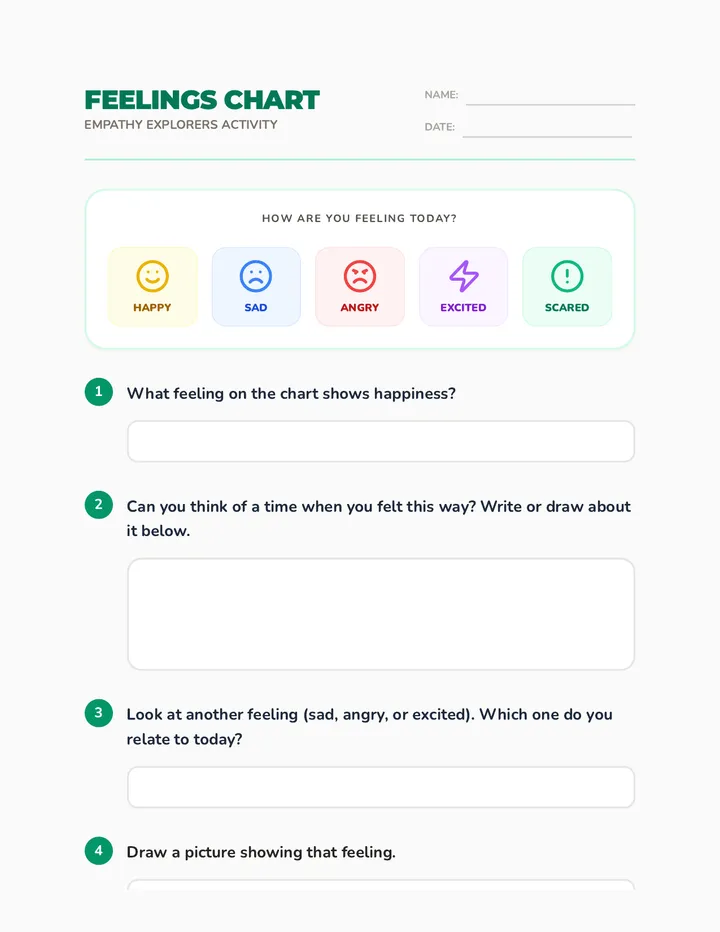 Feelings Chart Worksheet