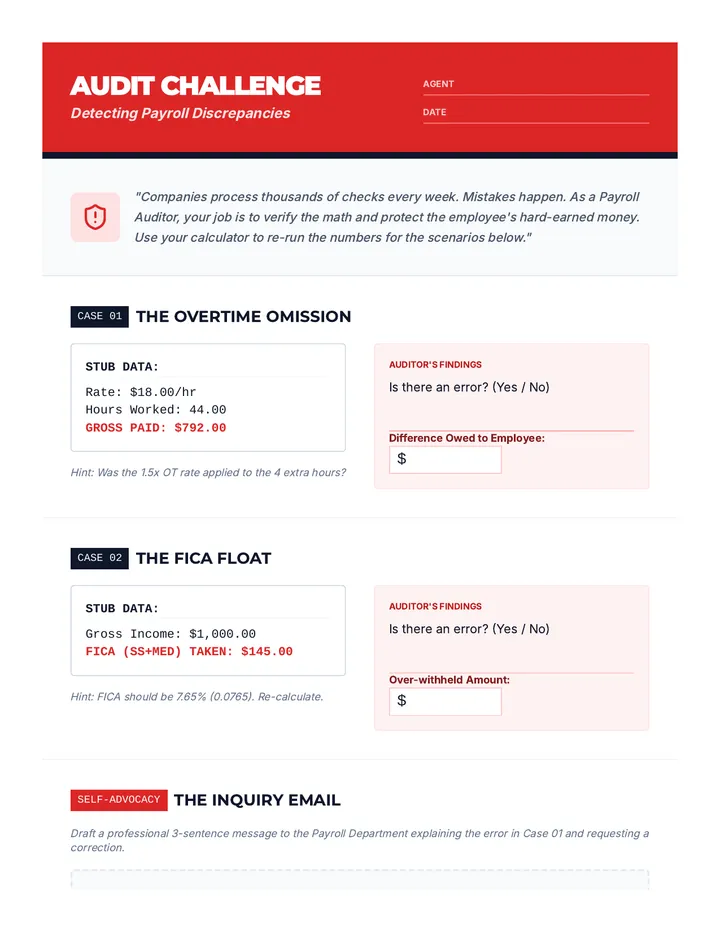 Audit Challenge Simulation Worksheet