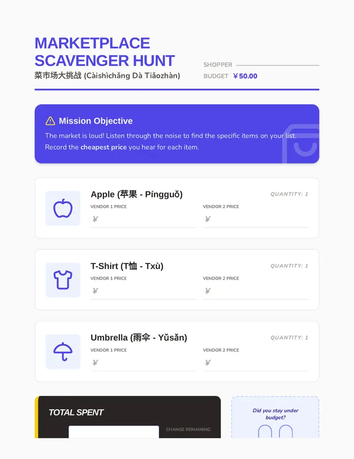 Market Scavenger Hunt Worksheet