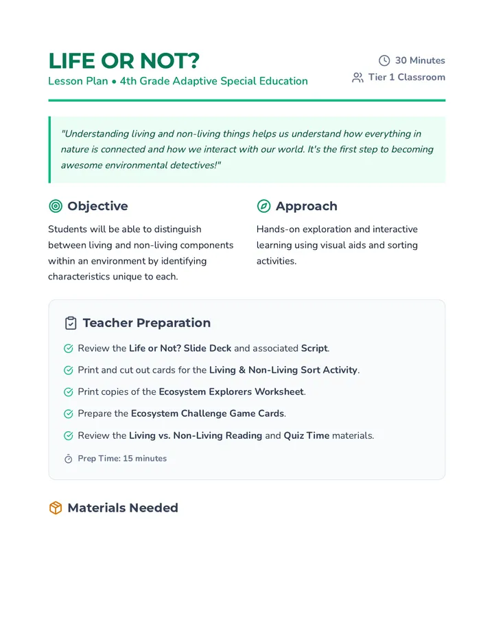 Life or Not Lesson Plan
