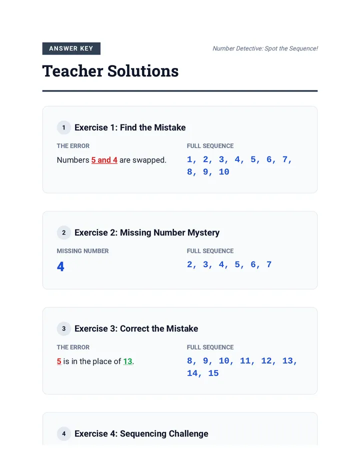 Number Detective Answer Key