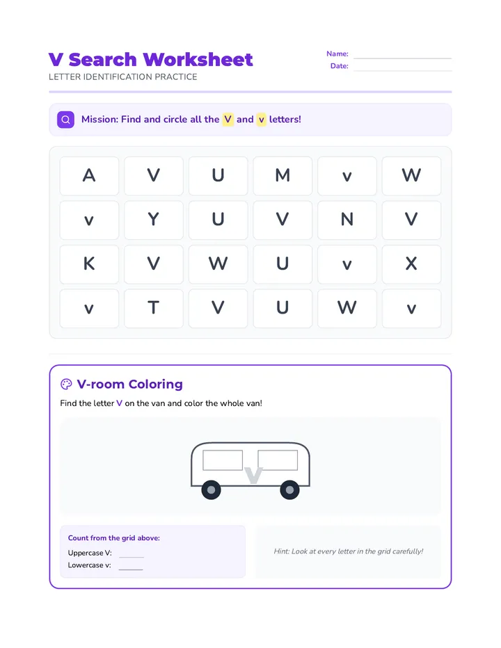 V Search Worksheet