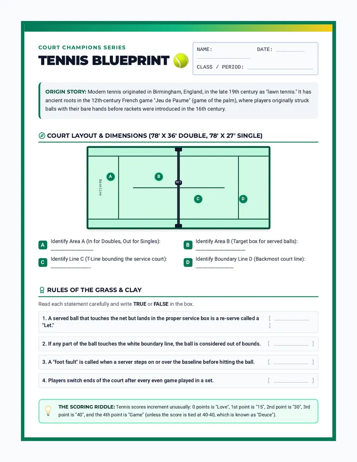 Tennis Court Champions Sheet