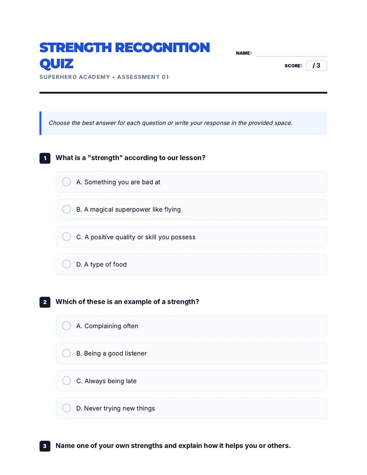 Strength Recognition Quiz Worksheet