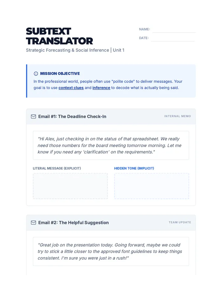 Subtext Translator Worksheet