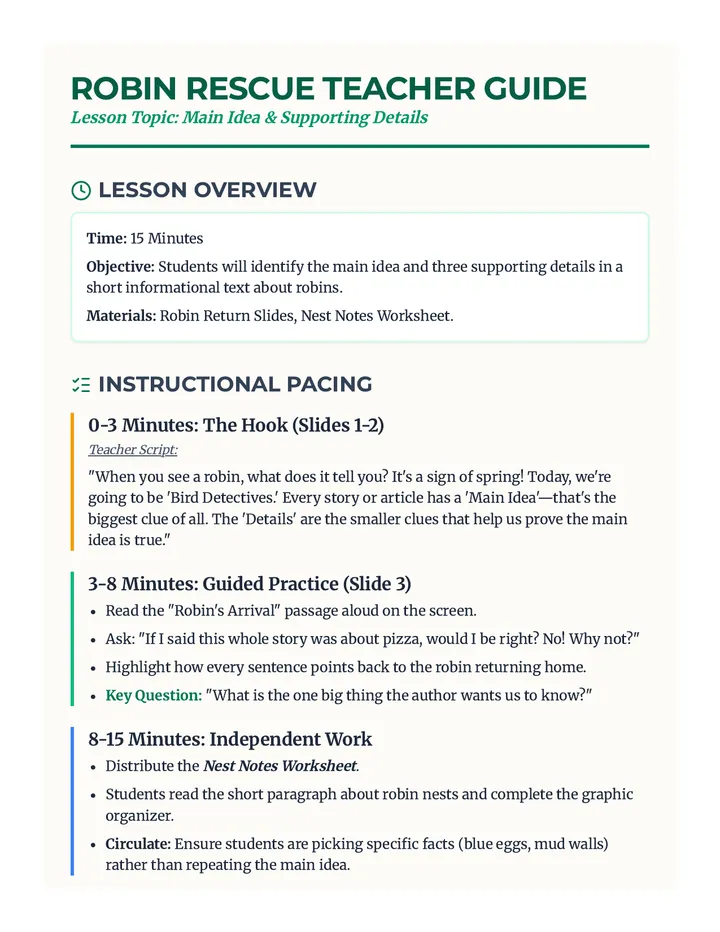Robin Rescue Teacher Guide