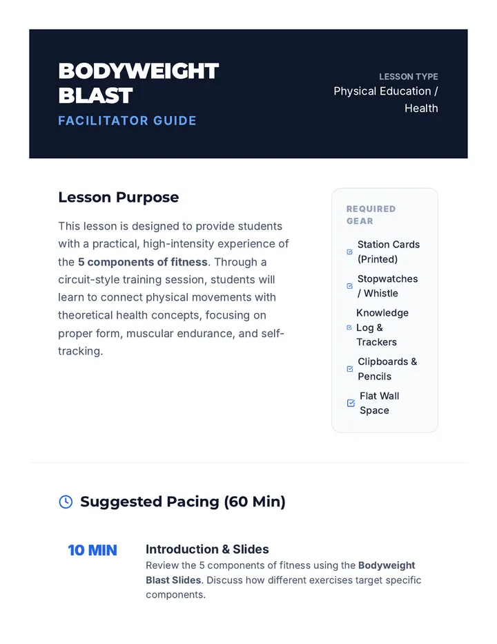 Bodyweight Blast Teacher Guide