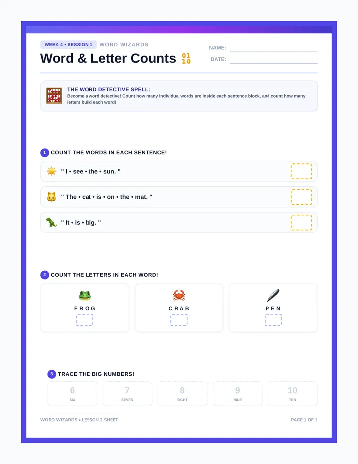 Word & Letter Counting Worksheet