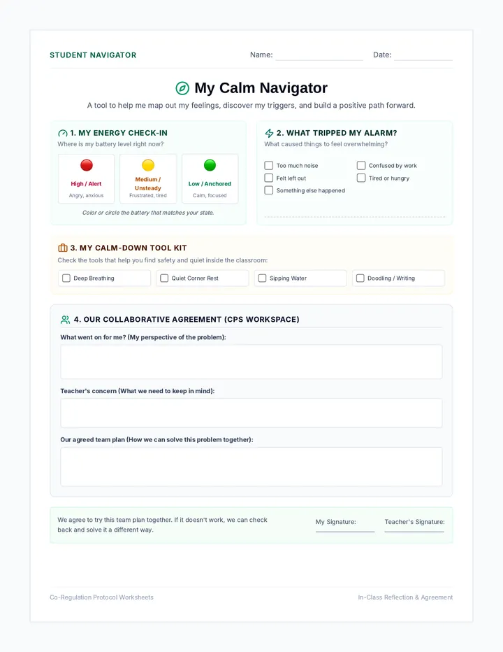 My Calm Navigator Worksheet
