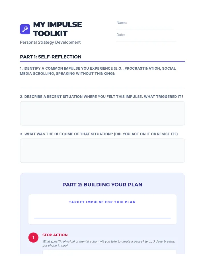 My Impulse Toolkit Worksheet