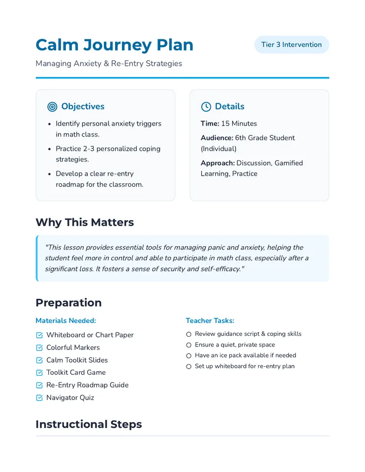 Calm Journey Plan Lesson Plan