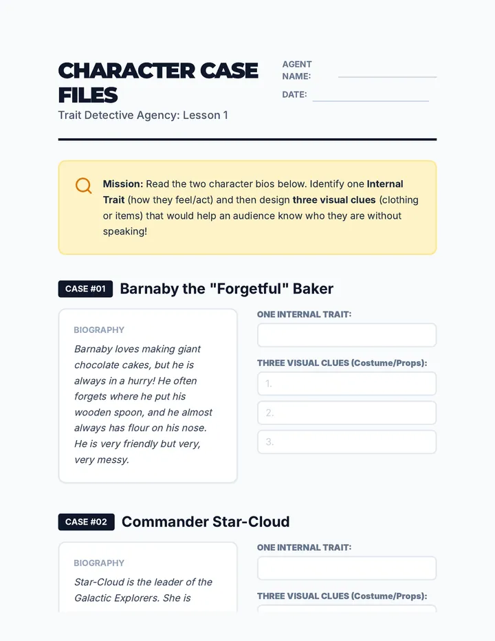 Character Case Files Worksheet