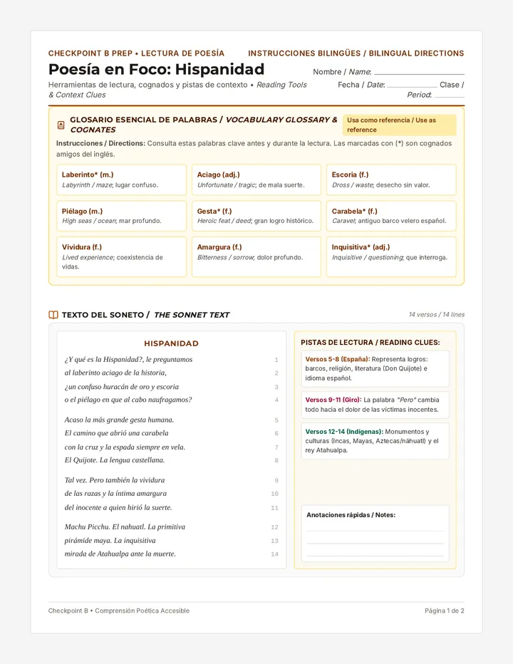 Poesía En Foco Worksheet