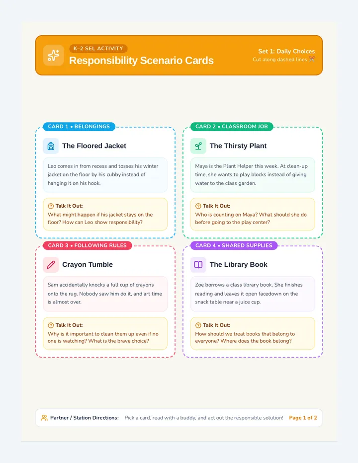 Responsibility Scenario Cards Activity