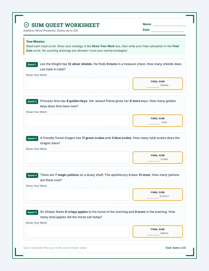 Sum Quest Worksheet
