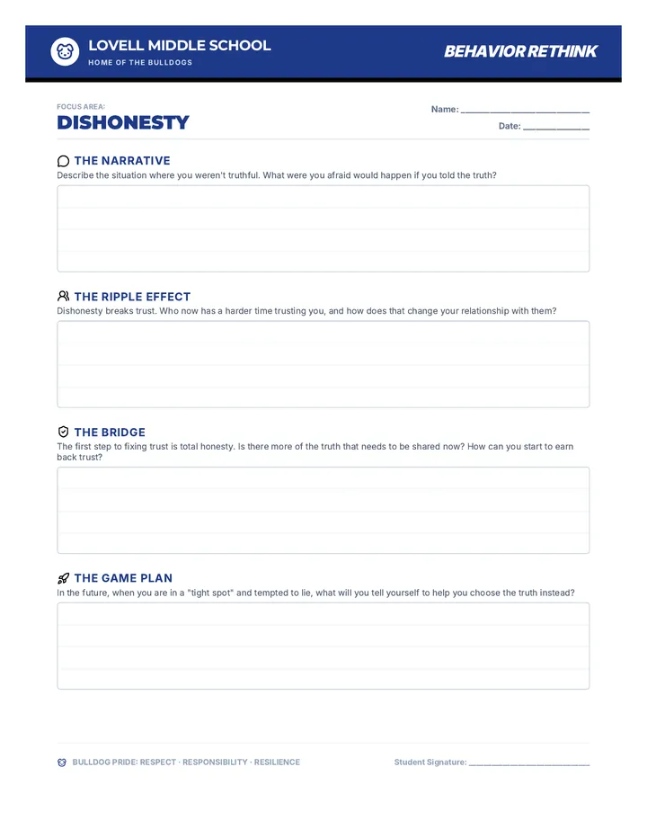 Dishonesty Rethink Sheet