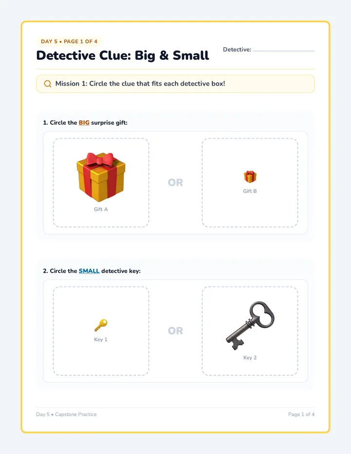 Size Detectives Worksheet