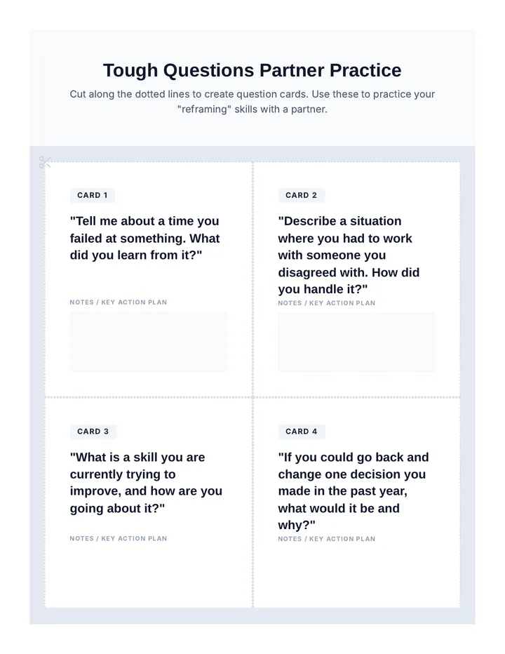 Tough Questions Partner Practice Cards