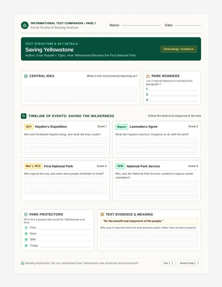 Saving Yellowstone Graphic Organizer