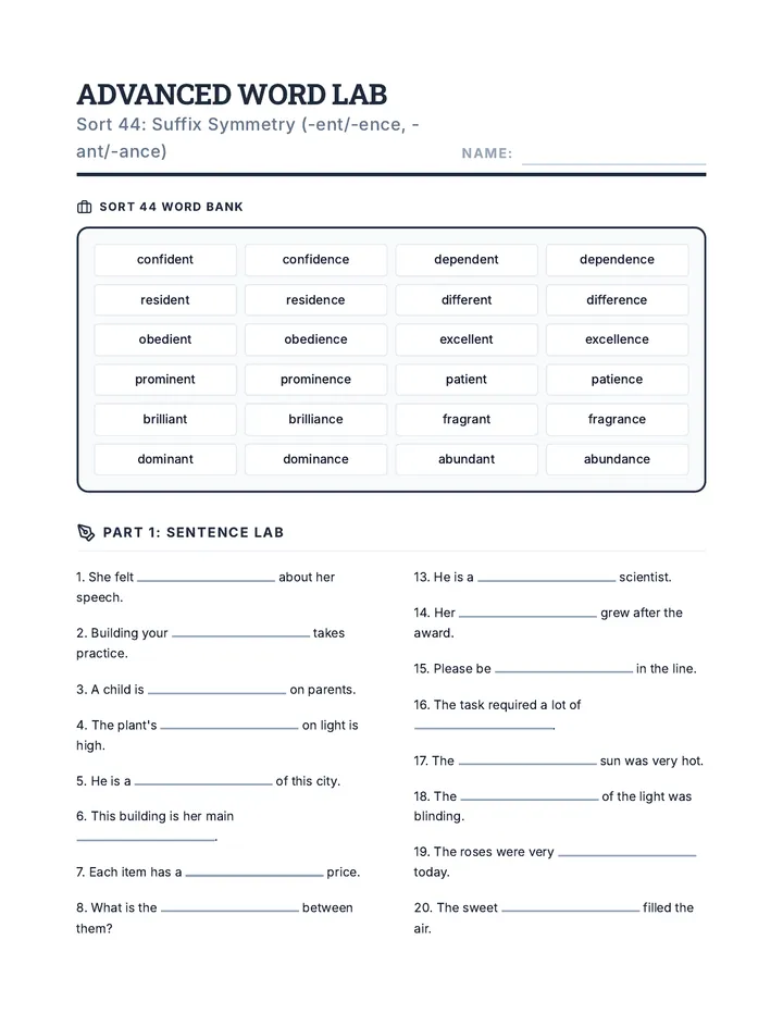 Suffix Symmetry Worksheet