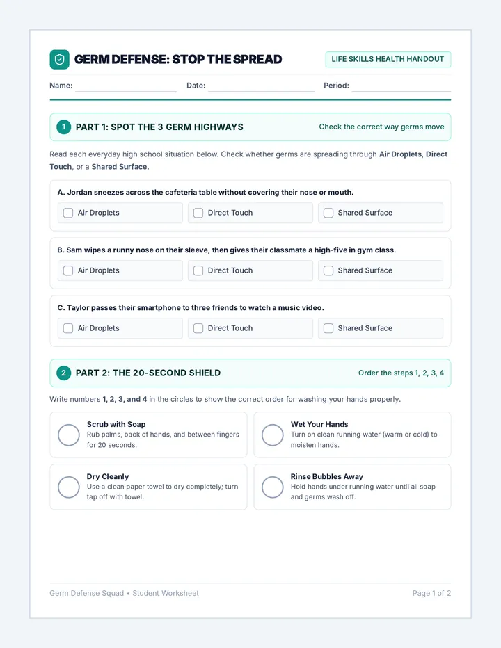 Germ Busters Student Worksheet