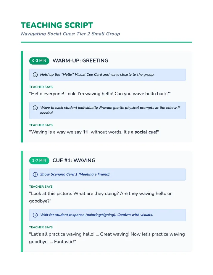 Social Cues Teacher Script
