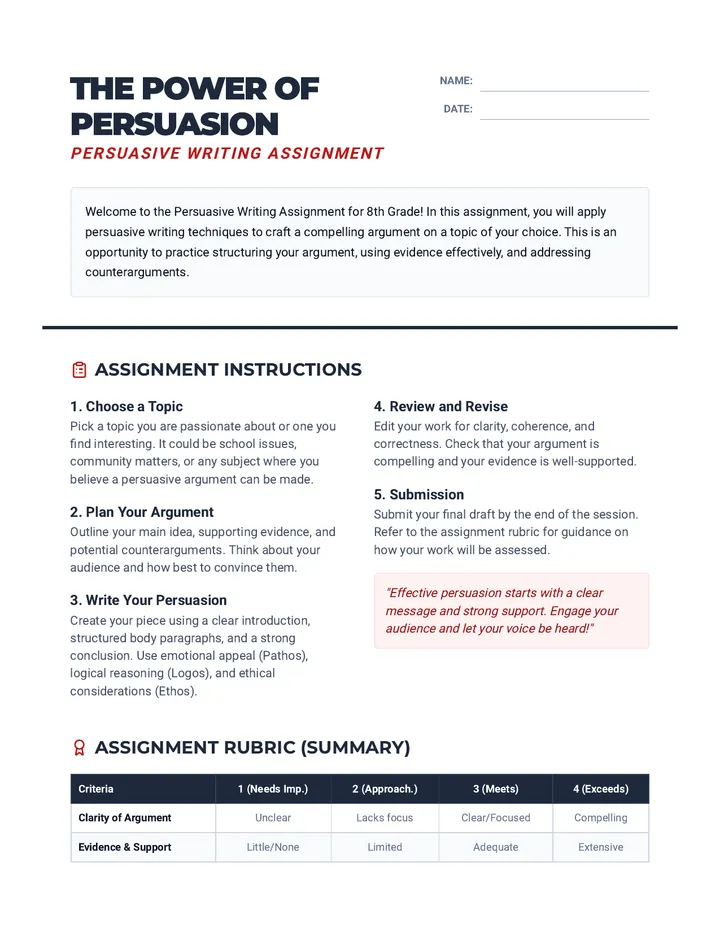 Persuasion Assignment Worksheet