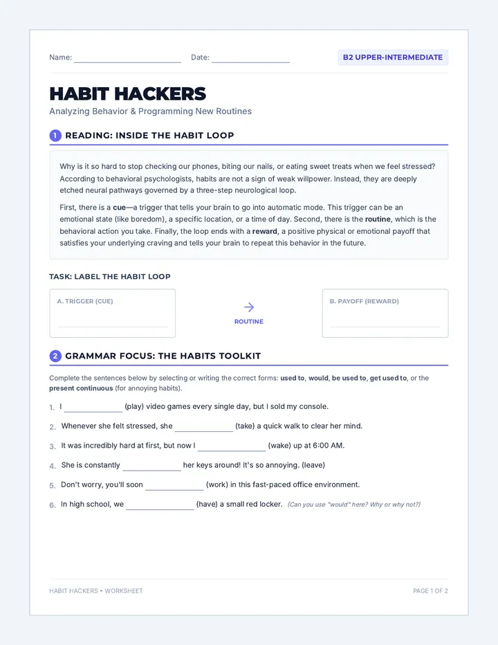 Habit Hackers Worksheet