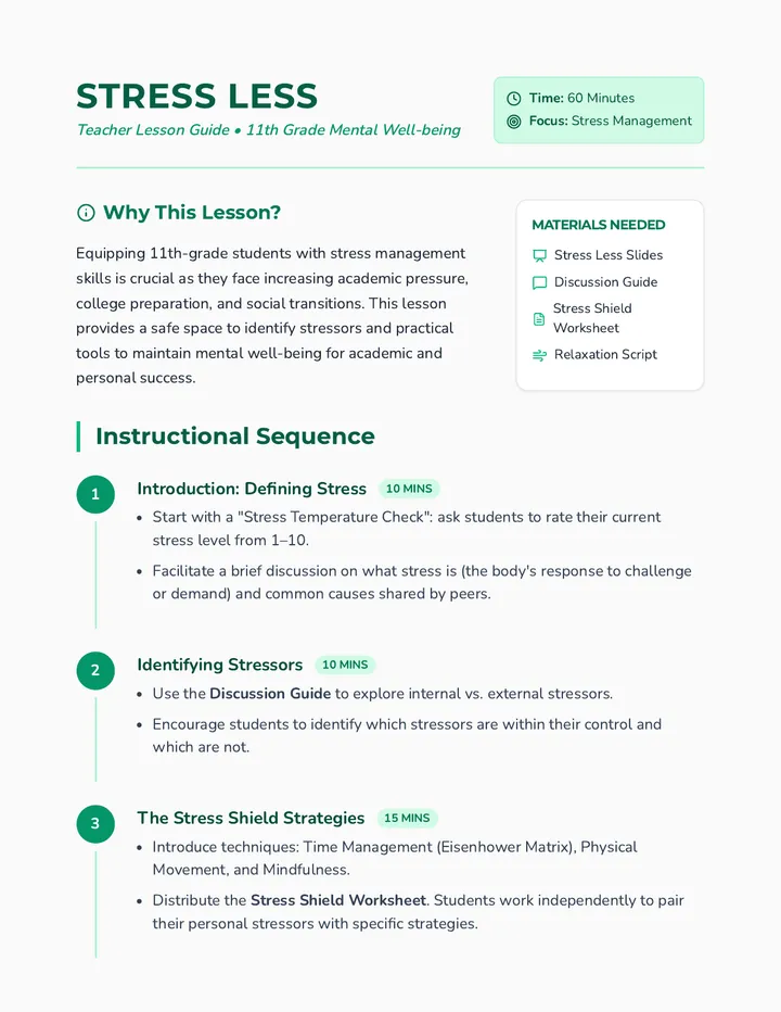 Stress Less Teacher Guide