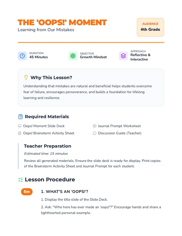 Oops Moment Lesson Plan