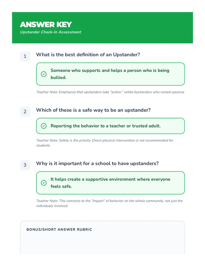 Upstander Check Answer Key