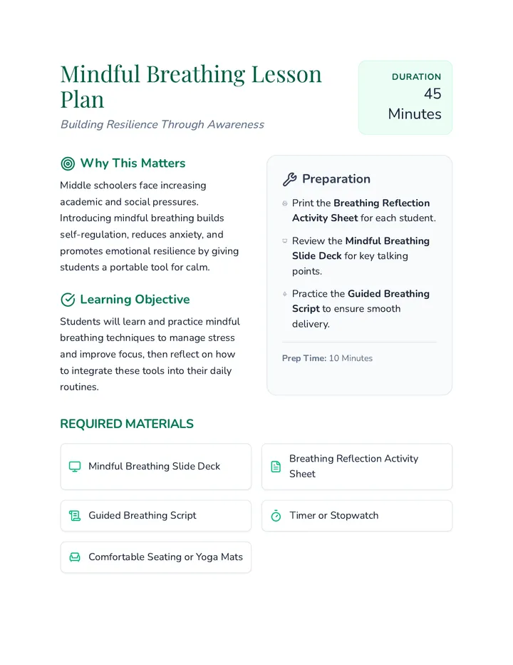 Mindful Breathing Lesson Plan