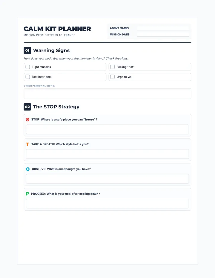 My Calm Kit Worksheet