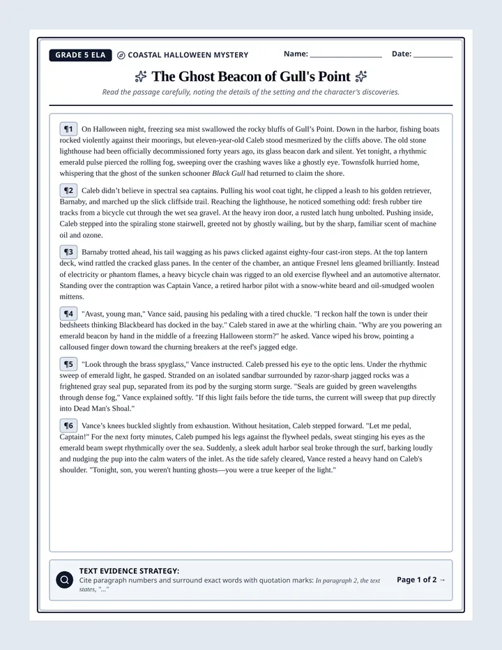 Gulls Point Reading Worksheet
