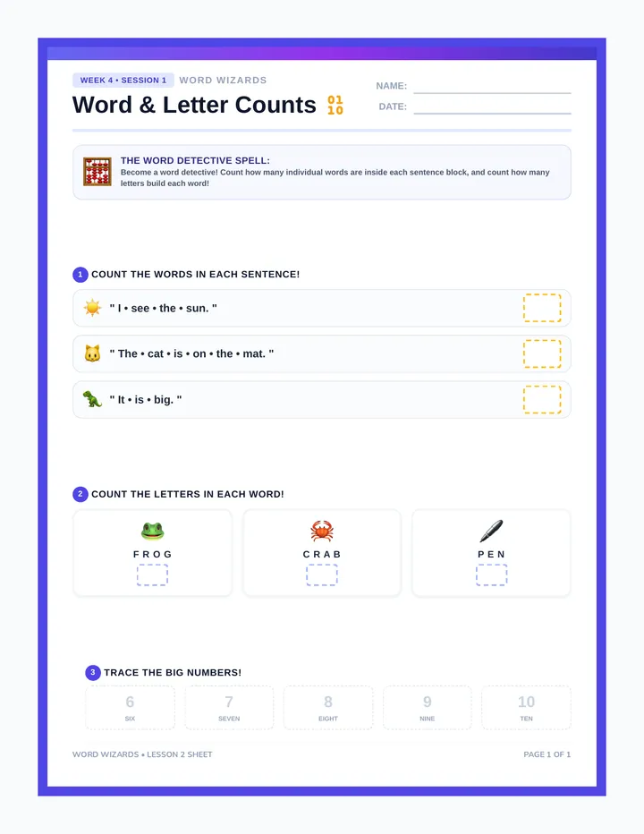 Word & Letter Counting Worksheet