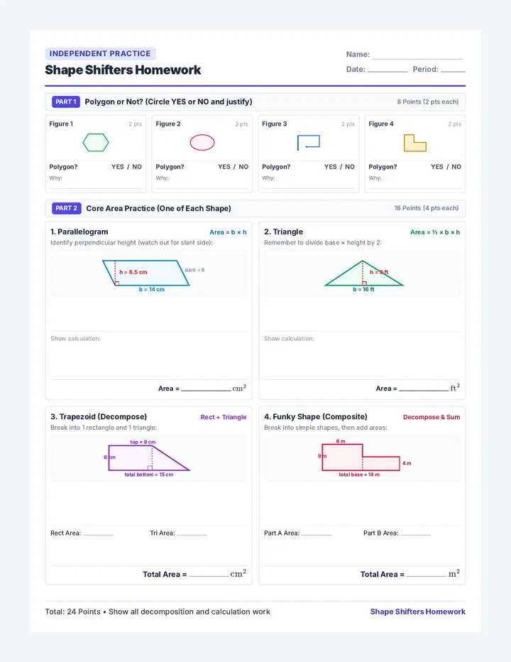 Shape Shifters Homework Worksheet
