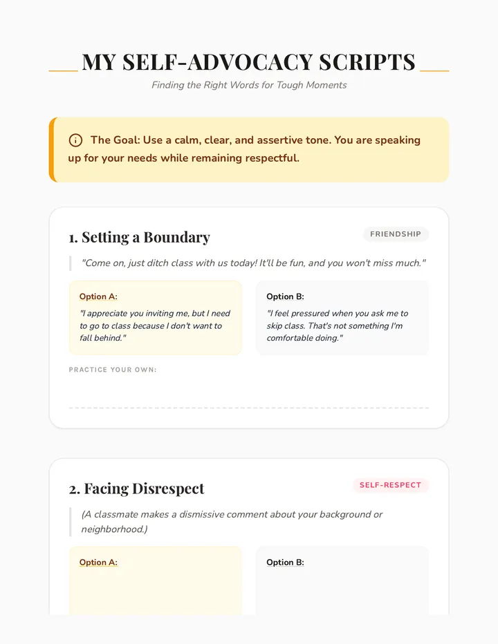 Self-Advocacy Script Practice