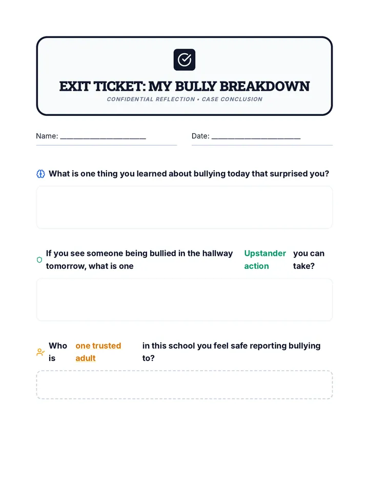 Bully Breakdown Exit Ticket