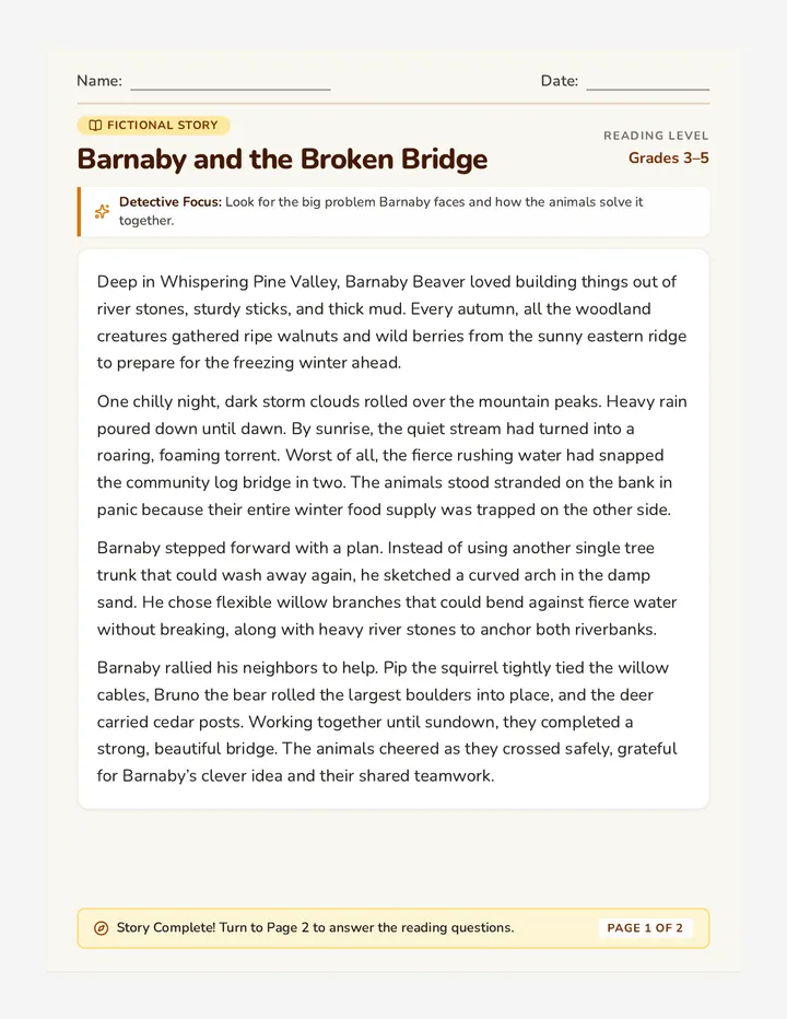 Barnaby Bridge Fiction Activity