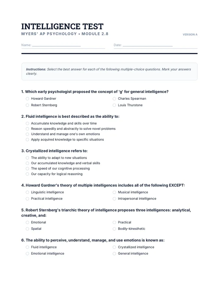Myers' Intelligence Test 2-8 Test