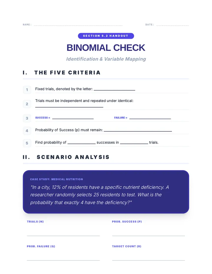 Binomial Check Worksheet