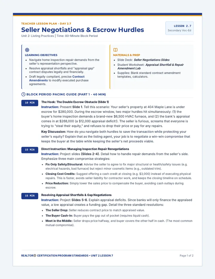 Seller Negotiations Lesson Plan