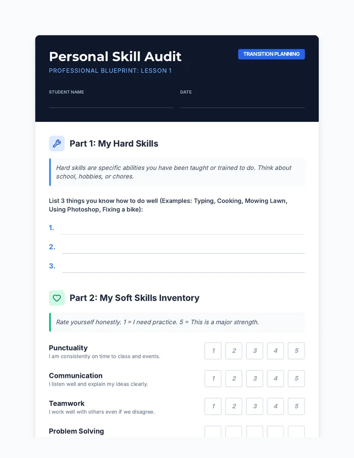 Soft Skills Inventory Worksheet