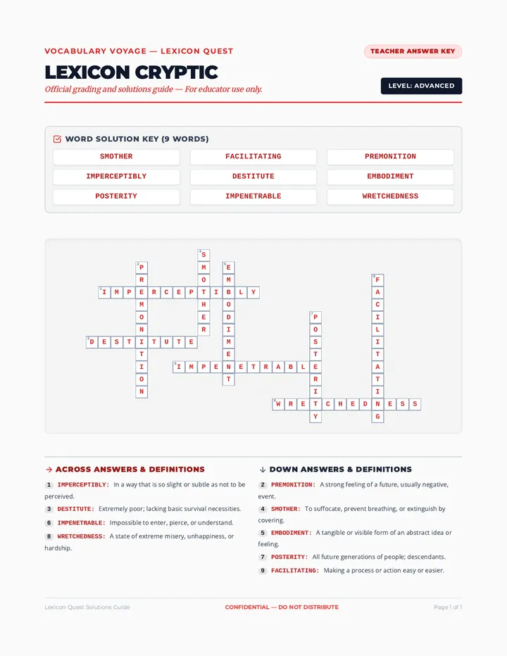 Lexicon Cryptic Answer Key