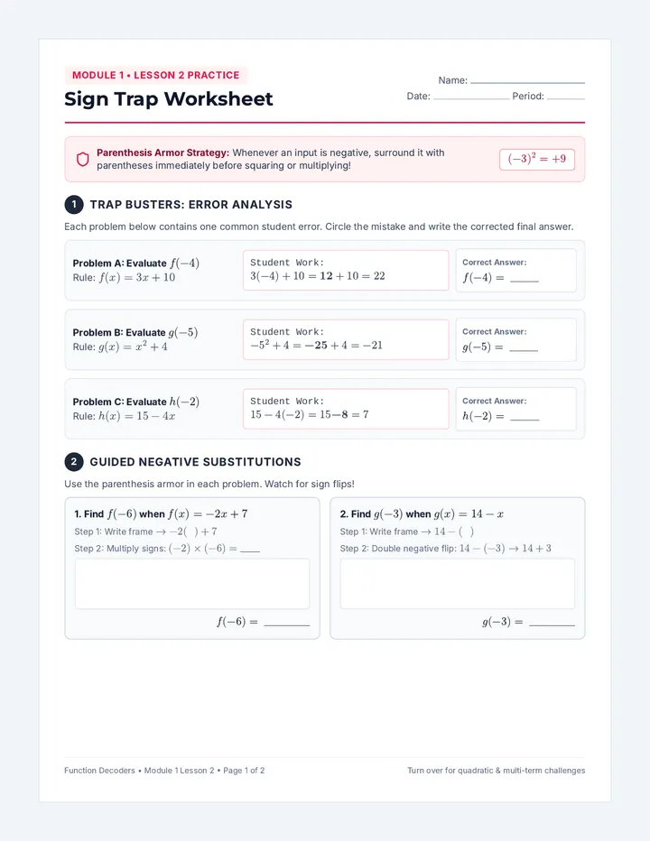 Sign Trap Worksheet