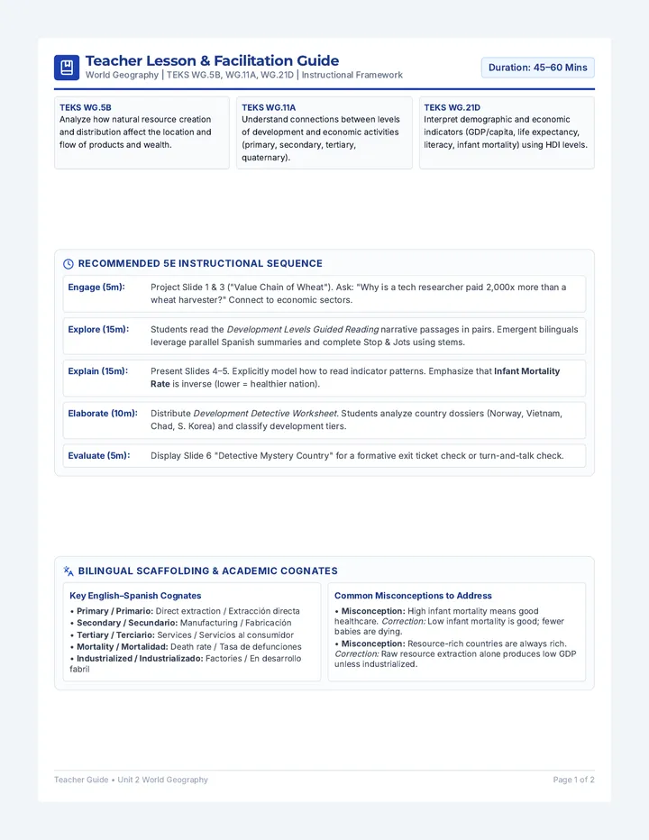 Development Levels Teacher Guide