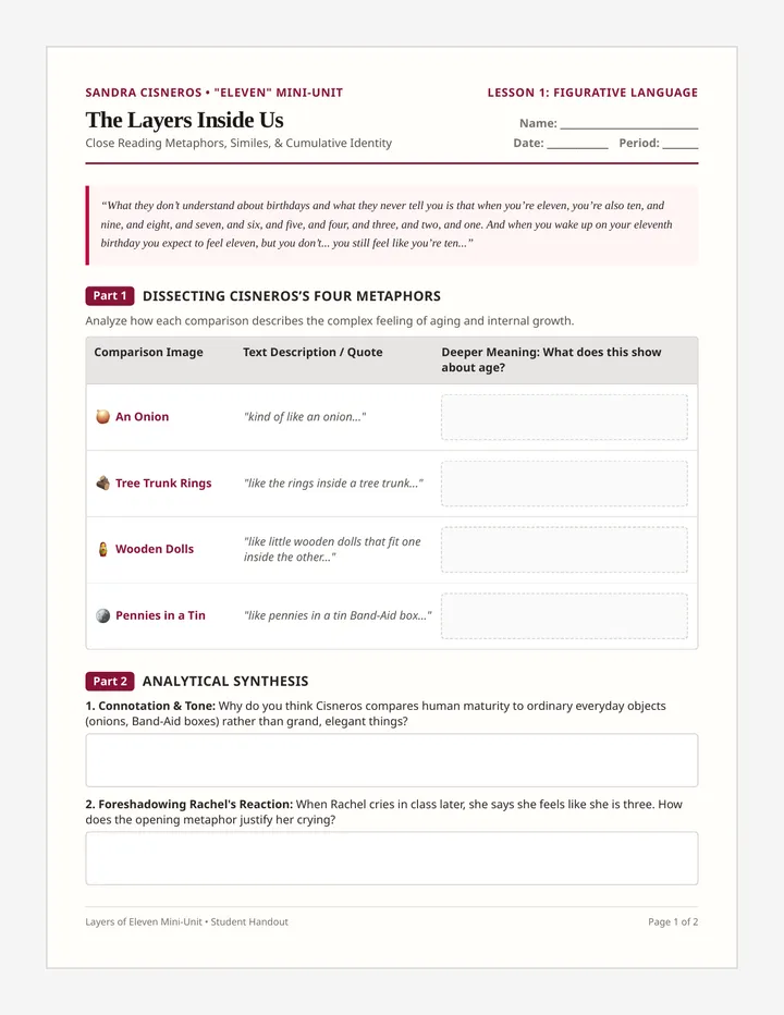 Onion Layers Worksheet