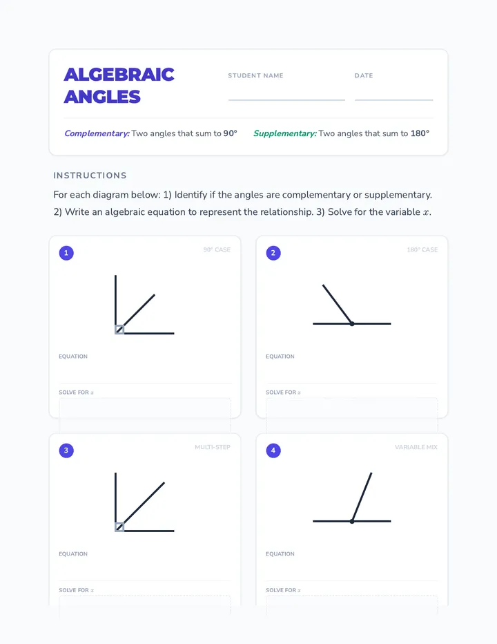 Algebraic Angles Worksheet
