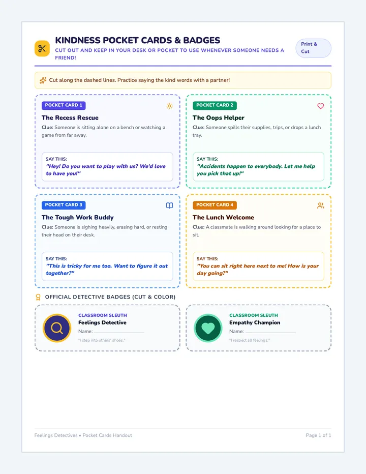 Kindness Clues Cards Handout