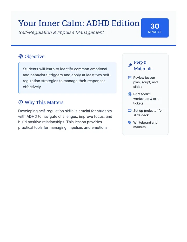 Inner Calm Lesson Plan
